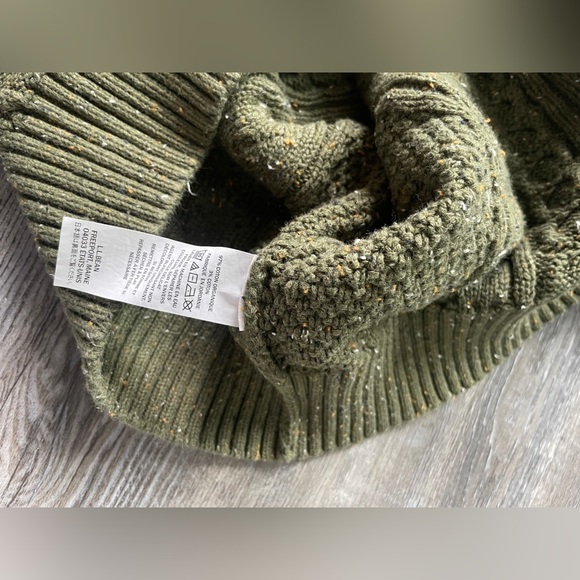 Vintage L.L. Bean Cable Knit Sweater Men's L Olive Green Cotton Chunky - Picture 5 of 9